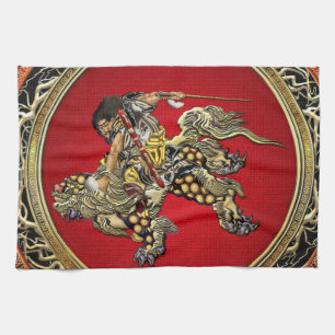 [300] Hokusai - Shoki Riding Shishi Lion Tea Towel