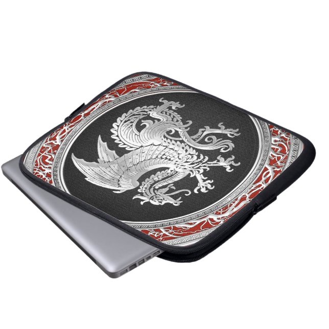 [300] Icelandic Dragon, Landvættir [Silver] Laptop Sleeve (Front Bottom)