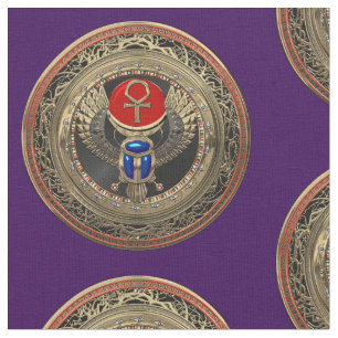 [300] Sacred Gold Egyptian Winged Scarab with Ankh Fabric