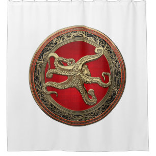 [300] Sacred Gold Octopus in Defensive Posture Shower Curtain