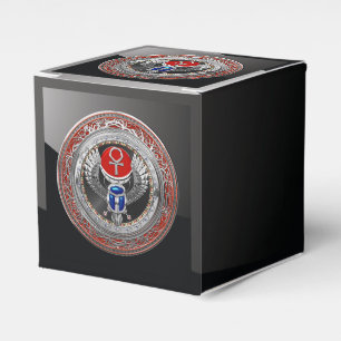 [300] Sacred Silver Egyptian Winged Scarab & Ankh Favour Box