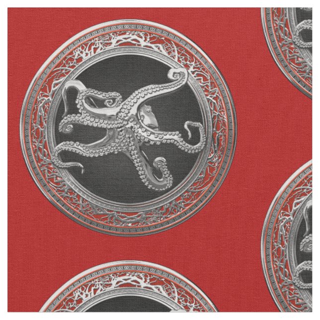 [300] Sacred Silver Octopus in Defensive Posture Fabric (Close Up)
