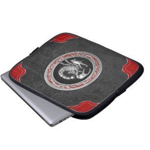 [300] Sacred Silver Scorpion on Black Laptop Sleeve