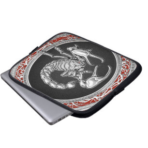 [300] Sacred Silver Scorpion on Black Laptop Sleeve