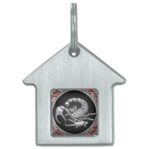 [300] Sacred Silver Scorpion on Black Pet Tag