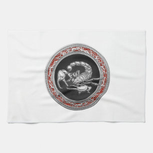 [300] Sacred Silver Scorpion on Black Tea Towel