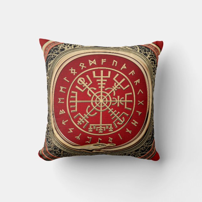 [300] Vegvisir - Viking Gold Magic Runic Compass Cushion (Front)