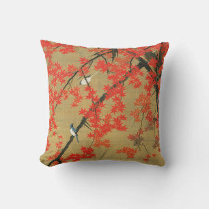 30. 紅葉小禽図, 若冲 Maple & Small Birds, Jakuchū Cushion