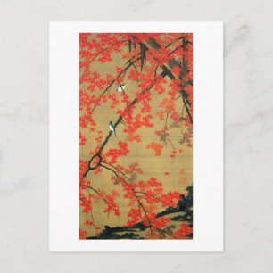30. 紅葉小禽図, 若冲 Maple & Small Birds, Jakuchū Postcard
