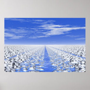 #30-01 Cyan Ice Path: Meditative Snow Field Poster