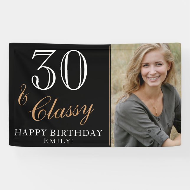 30 and Classy Elegant 30th Birthday Photo Banner (Horizontal)