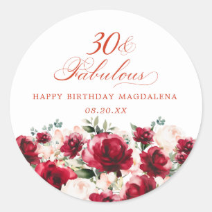 30 and Fabulous Birthday Personalised Custom Classic Round Sticker