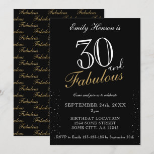 30 and Fabulous Black Elegant Script Birthday Invitation