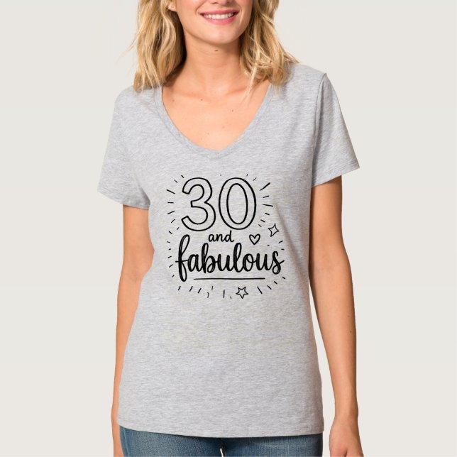 30 and Fabulous Doodle Happy 30th Birthday  T-Shirt (Front)