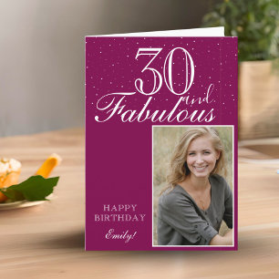 30 and Fabulous Elegant Birthday Photo Card