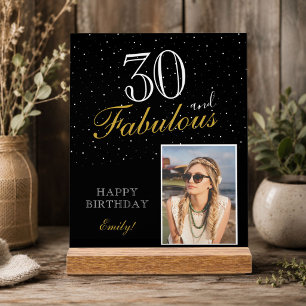 30 and Fabulous Elegant Black Birthday Photo Acrylic Sign