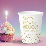 30 and Fabulous Elegant Gold Glitter 30th Birthday Paper Cups<br><div class="desc">30 and Fabulous Elegant Gold Glitter 30th Birthday Party Paper Cups. Modern design with trendy typography and faux gold glitter spots. The design has a custom name. Make personalised 30th birthday party paper cups for her. Personalise with your name. You can erase any text on the cup.</div>
