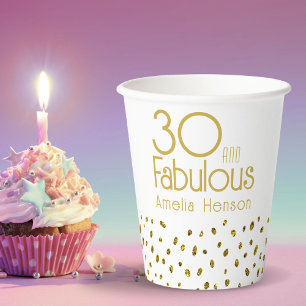 30 and Fabulous Elegant Gold Glitter 30th Birthday Paper Cups