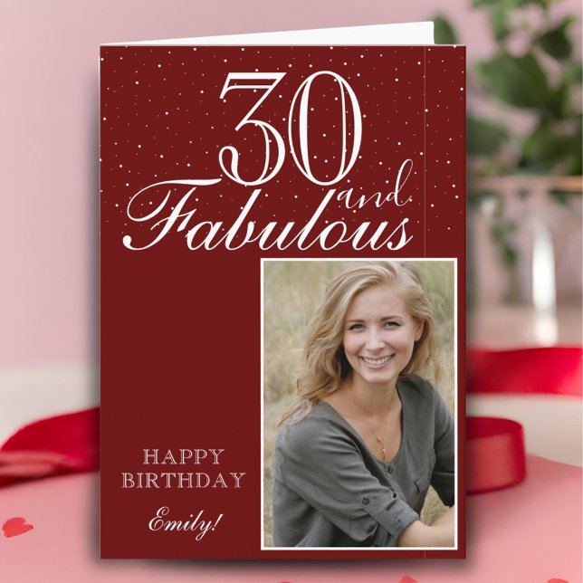 30 and Fabulous Elegant Red Birthday Photo  Card (Creator Uploaded)
