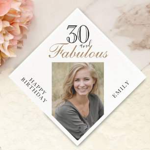 30 and Fabulous Elegant Script Photo 30th Birthday Napkin