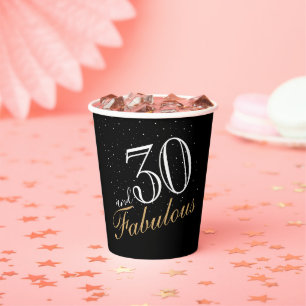 30 and Fabulous Elegant White Script Birthday Paper Cups