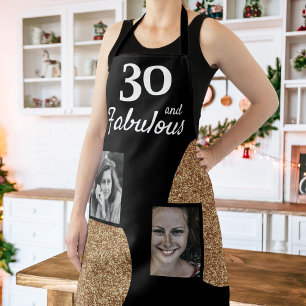 30 and Fabulous Gold Glitter 2 Photo 30th Birthday Apron