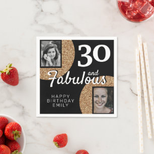 30 and Fabulous Gold Glitter 2 Photo 30th Birthday Napkin