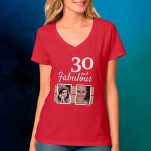 30 and Fabulous Gold Glitter 2 Photo 30th Birthday T-Shirt
