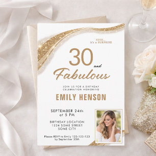 30 and Fabulous Gold Glitter 30th Birthday Invitation