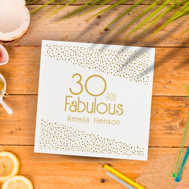 30 and Fabulous Gold Glitter 30th Birthday Napkin (Creator Uploaded)