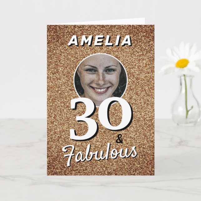 30 and Fabulous Gold Glitter 30th Birthday Photo  Card (Small Plant)