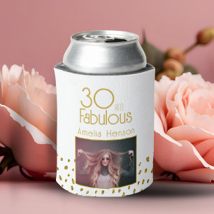 30 and Fabulous Gold Glitter Photo 30th Birthday  Can Cooler
