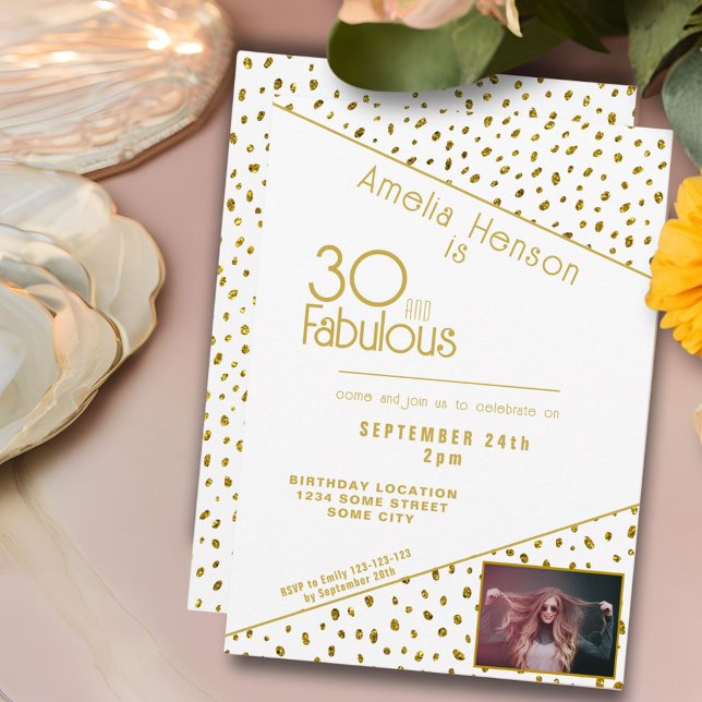 30 and Fabulous Gold Glitter Photo 30th Birthday Invitation (Creator Uploaded)