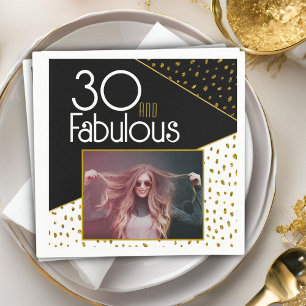 30 and Fabulous Gold Glitter Photo 30th Birthday Napkin