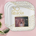30 and Fabulous Gold Glitter Photo 30th Birthday  Paper Plate<br><div class="desc">30 and Fabulous Gold Glitter Photo 30th Birthday Party Paper Plates. Modern design with trendy typography and faux gold glitter spots. The design has a custom photo and name. Make personalised 30th birthday party paper plates for her.</div>
