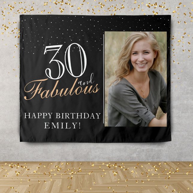 30 and Fabulous Modern Black 30th Birthday Photo  Tapestry (Creator Uploaded)
