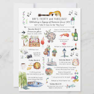 30 and Fabulous New Orleans Birthday Itinerary I Invitation