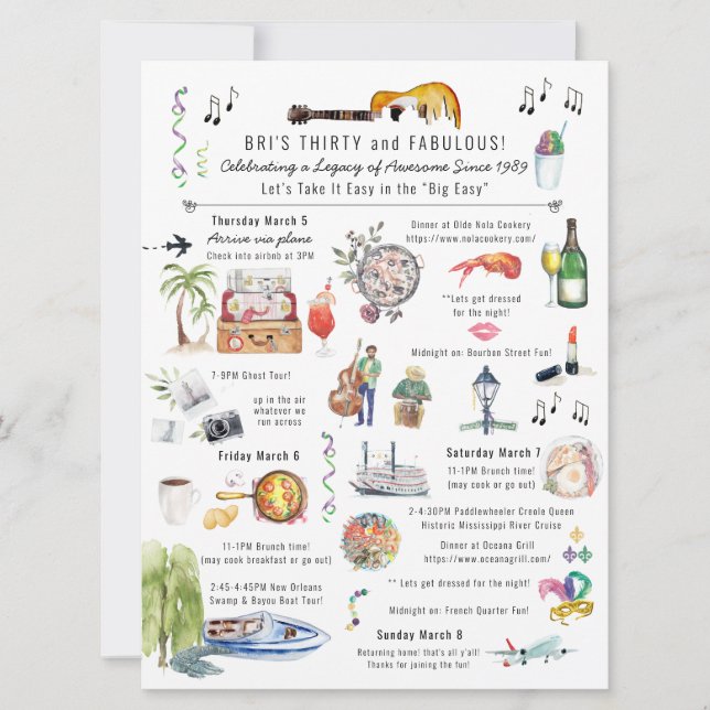 30 and Fabulous | New Orleans Birthday Itinerary I Invitation (Front)