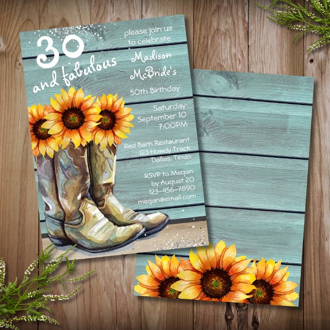 30 And Fabulous Rustic Country Western Sunflower Invitation (Creator Uploaded)