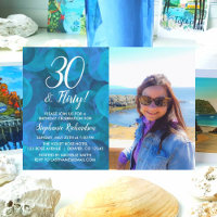 30 and Flirty Ocean Blue Photo Birthday