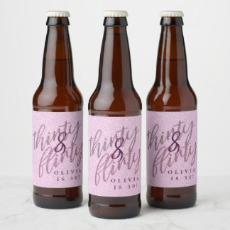 30 and Flirty | Typography 30th Birthday Beer Bottle Label