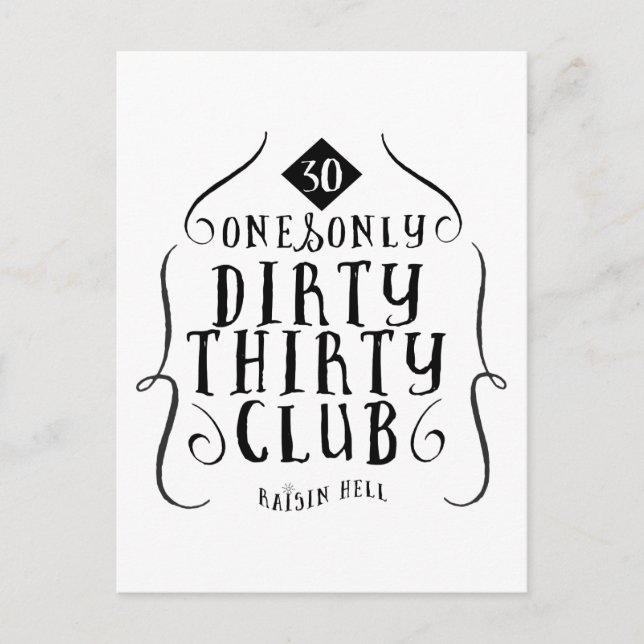 30 Birthday 30 Years Old Dirty 30 Postcard (Front)