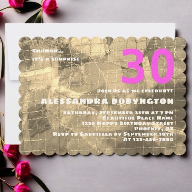 30 birthday celebration gold pattern white pink  invitation (Creator Uploaded)