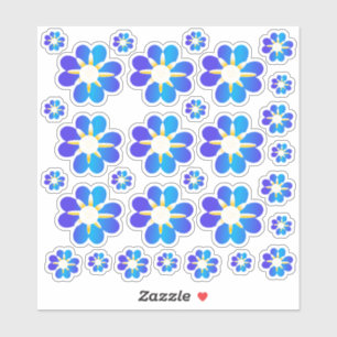 30 Blue Flower Stickers
