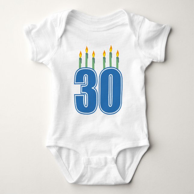 30 Candles (Blue / Green) Baby Bodysuit (Front)