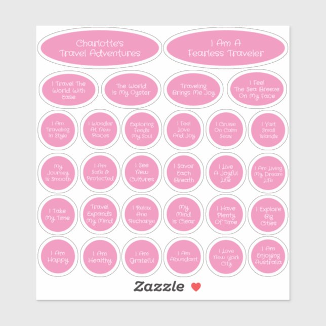 30 Cute Pink & White Travel Affirmation Template (Sheet)