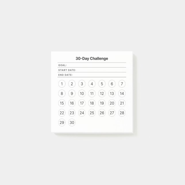 30-Day Challenge Monthly Post-It Notes (Front)