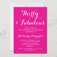 30 Fabulous Birthday hot pink white calligraphy