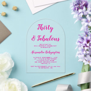 30 Fabulous Birthday pink calligraphy arch clear Acrylic Invitations