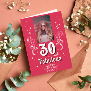 30 & Fabulous Foliage Magent 30th Birthday Photo C Card